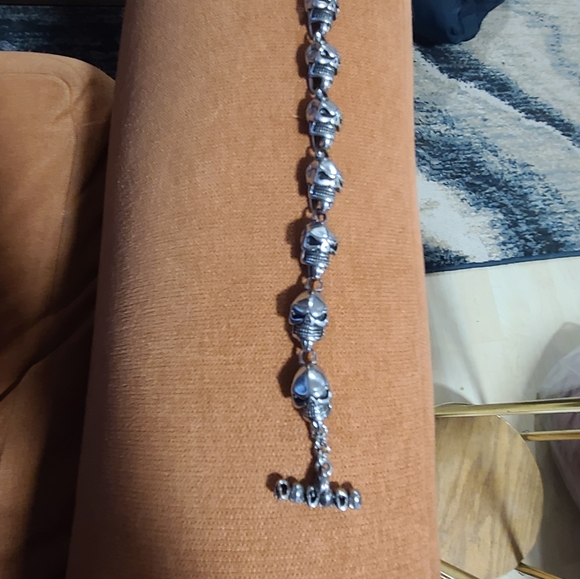 Spike Stainless Silver Tone Skull Link Bracelet Large Chunky - Picture 3 of 8